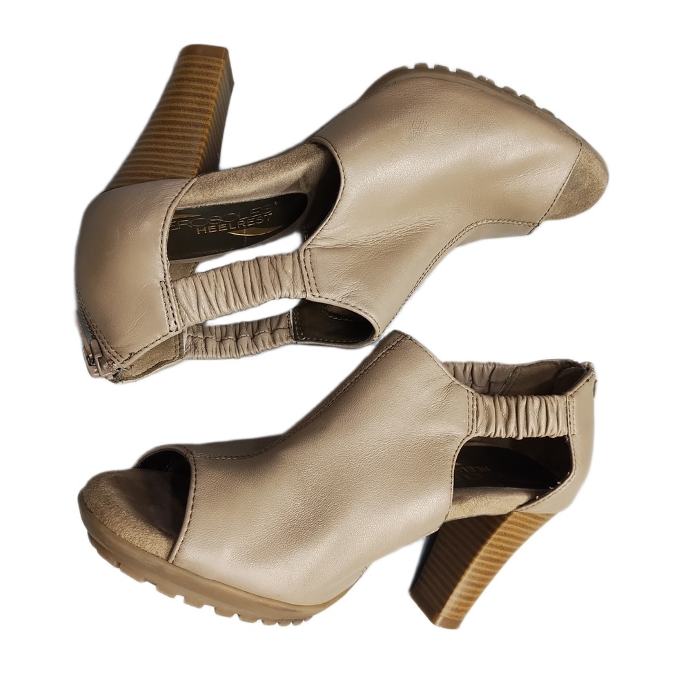 Aerosoles Heel Rest Imagery Heeled Sandals Womens US 5.5M Brown Leather Peep Toe